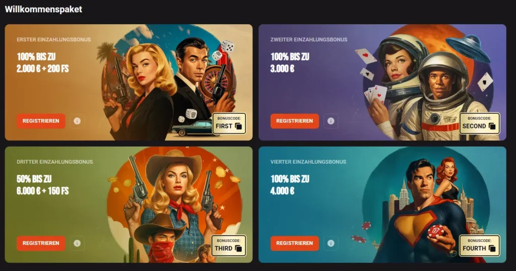 Werbebanner des HollyWin Casinos mit einem Willkommensbonus von 15.000 € und 300 Freispielen für die Registrierung.