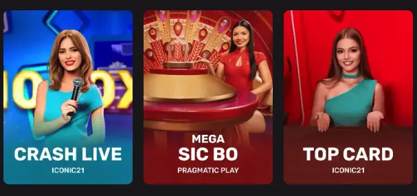 Live Crash Live, Mega Sic Bo und Top Card-Spiele mit Moderatoren im HollyWin Casino.