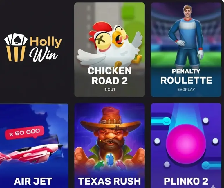Beliebte HollyWin Casino-Spiele, die die für Spieler verfügbare Auswahl an Spielautomaten zeigen.