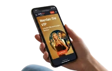 HollyWin Casino VIP-Programm Banner, das mobile App-Nutzer zur Registrierung für exklusive Vorteile einlädt.