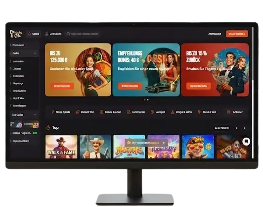 Hollywin Casino-Homepage mit Top-Spielen