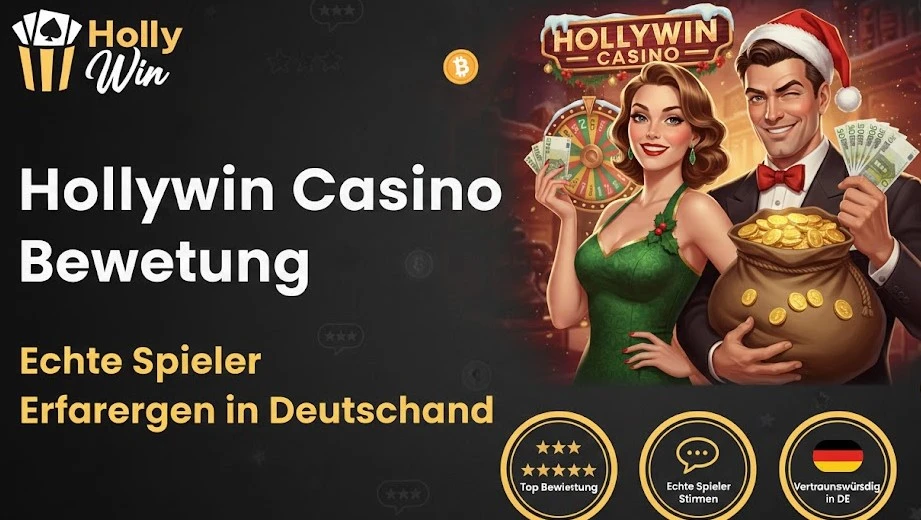 Grafik zur Hollywin Casino Bewertung zeigt Erfahrungen echter deutscher Spieler und Top-Stimmen.