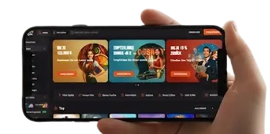 Smartphone mit Hollywin Casino App zeigt mobile Benutzeroberfläche und Spieloptionen für unterwegs.